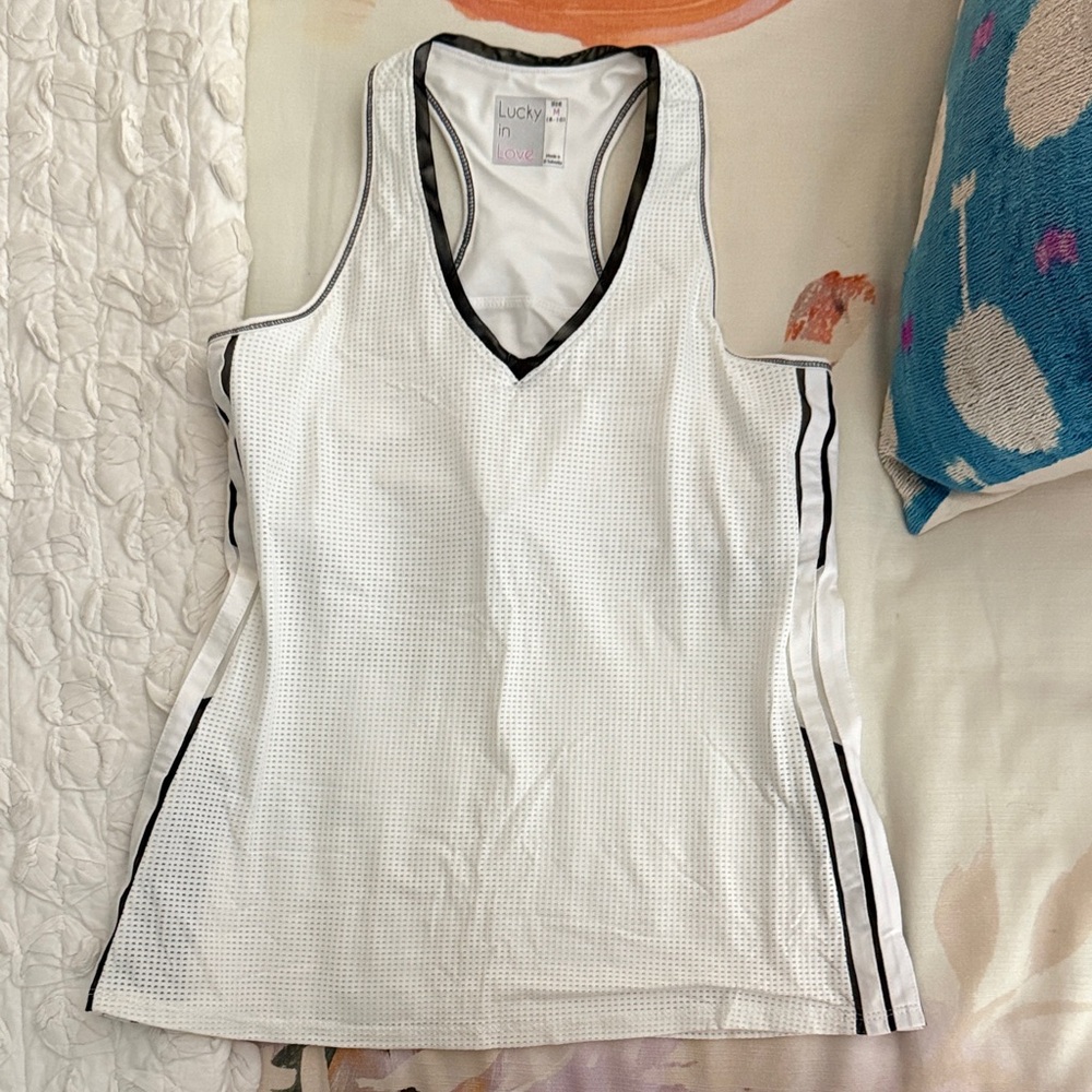 Lucky in Love White and Black Tank Top